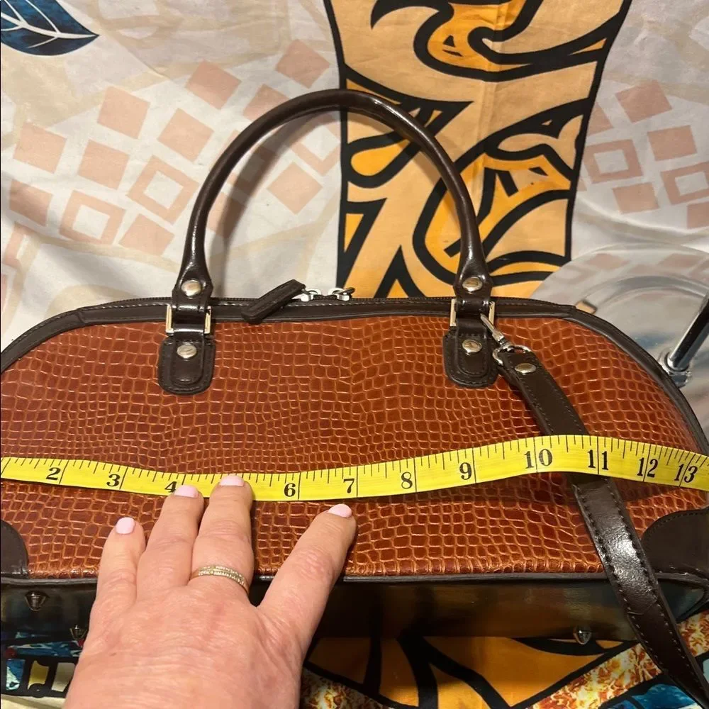 Elegant Brown Crocodile Pattern Satchel